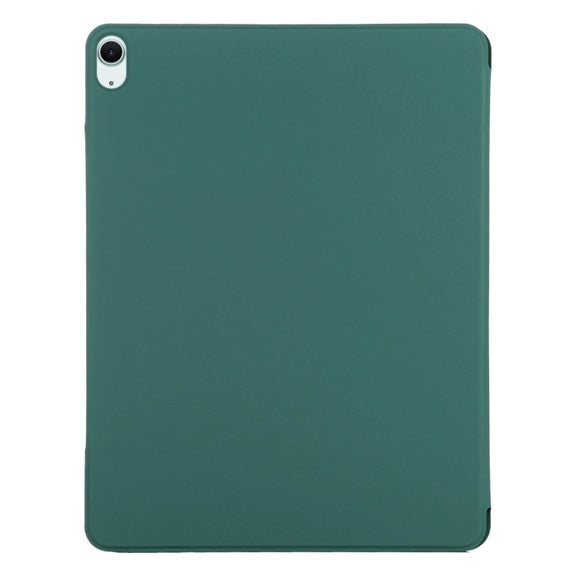 For iPad Air 11 2024 Double-sided Clip Fixed Buckle Magnetic PU Leather Smart Tablet Case(Dark Green)