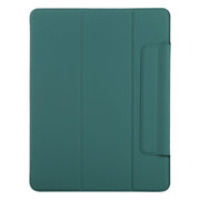 For iPad Pro 11 2024 Double-sided Clip Fixed Buckle Magnetic PU Leather Smart Tablet Case(Dark Green)