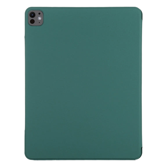 For iPad Pro 11 2024 Double-sided Clip Fixed Buckle Magnetic PU Leather Smart Tablet Case(Dark Green)
