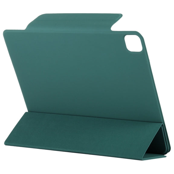 For iPad Pro 11 2024 Double-sided Clip Fixed Buckle Magnetic PU Leather Smart Tablet Case(Dark Green)