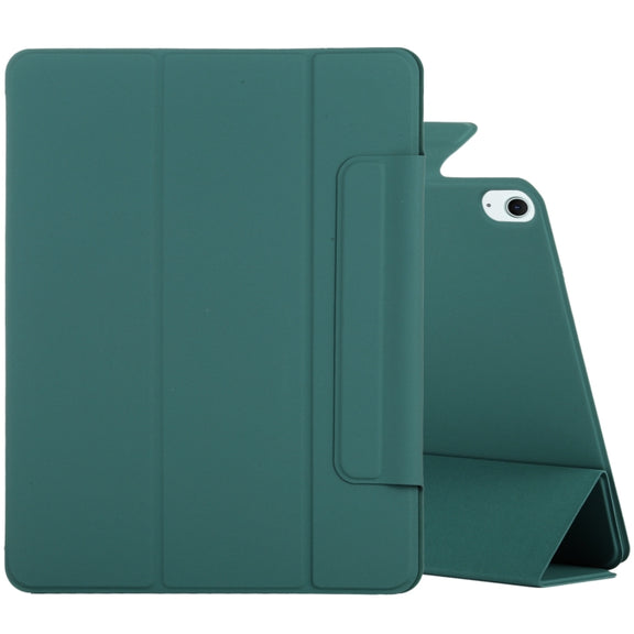 For iPad Air 13 2024 Double-sided Clip Fixed Buckle Magnetic PU Leather Smart Tablet Case(Dark Green)