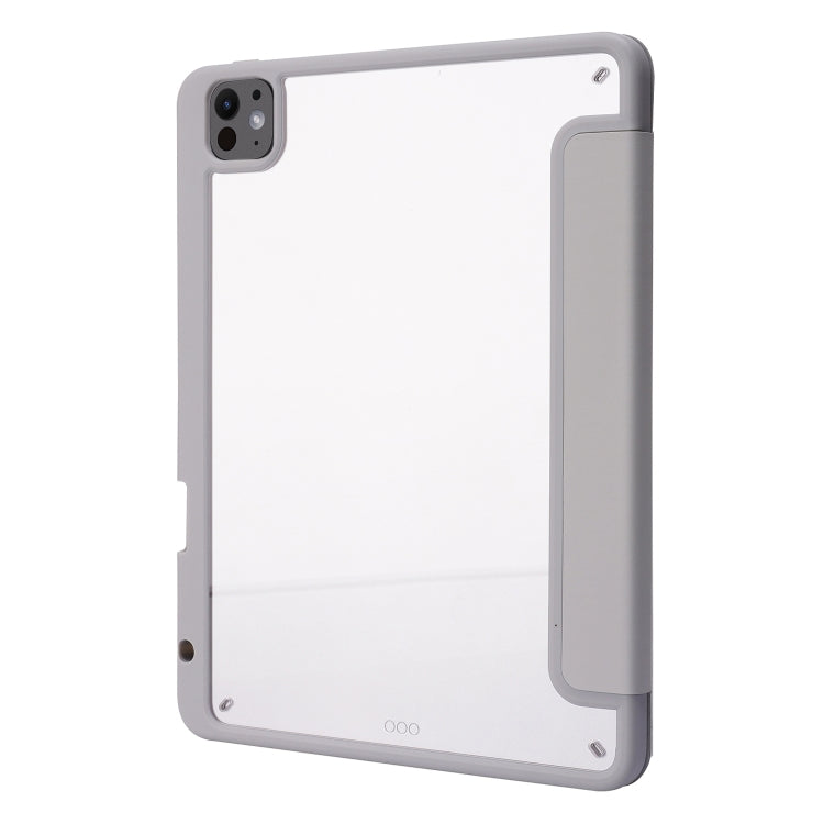 For iPad Pro 13 2024 Deformation Transparent Acrylic Leather Tablet Case(Grey)