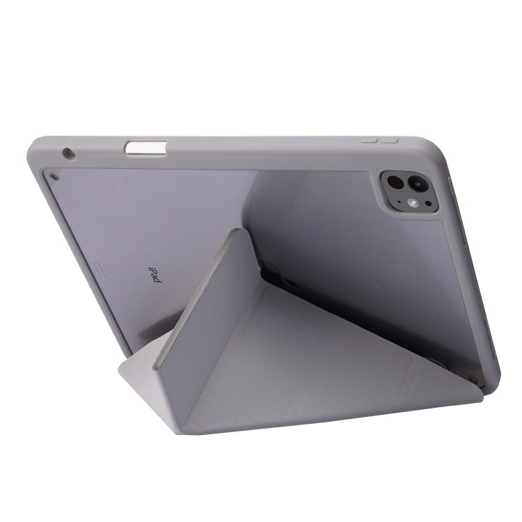 For iPad Pro 13 2024 Deformation Transparent Acrylic Leather Tablet Case(Grey)