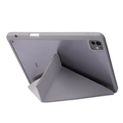 For iPad Pro 13 2024 Deformation Transparent Acrylic Leather Tablet Case(Grey)
