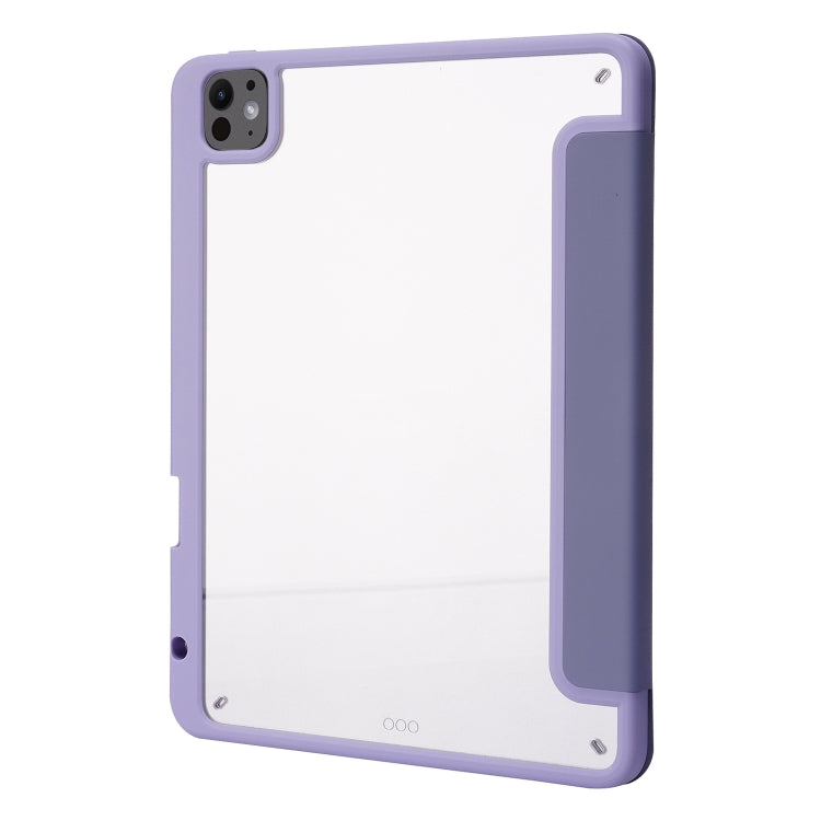 For iPad Pro 13 2024 Deformation Transparent Acrylic Leather Tablet Case(Lavender Grey)