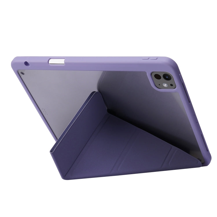For iPad Pro 13 2024 Deformation Transparent Acrylic Leather Tablet Case(Lavender Grey)