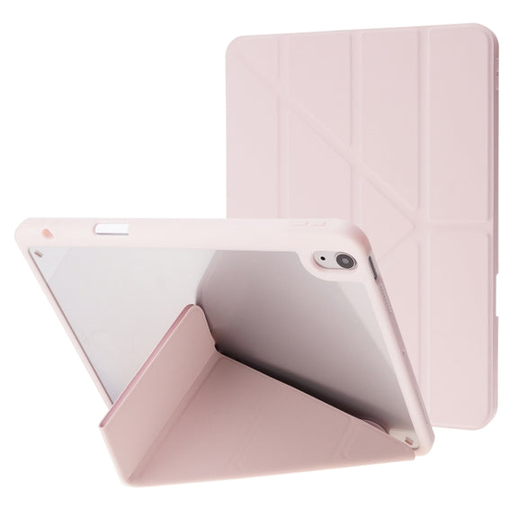 For iPad Air 11 2025 / 2024 Deformation Transparent Acrylic Leather Tablet Case(Pink)