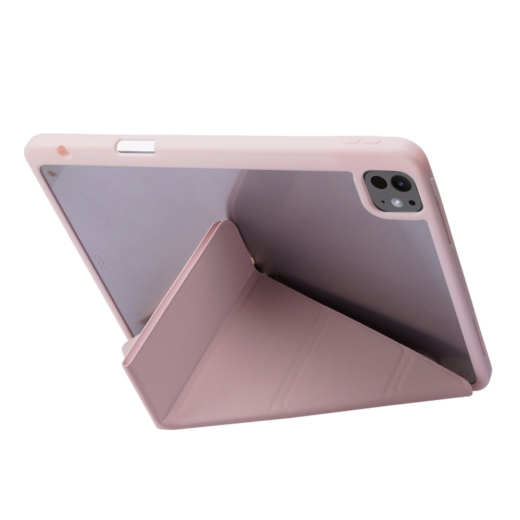 For iPad Pro 11 2024 Deformation Transparent Acrylic Leather Tablet Case(Pink)