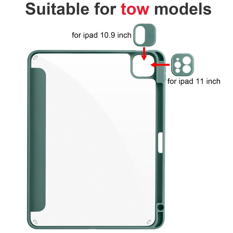 For iPad Air 11 2024 / 2025 Acrylic 3-folding Smart Leather Tablet Case(Dark Green)
