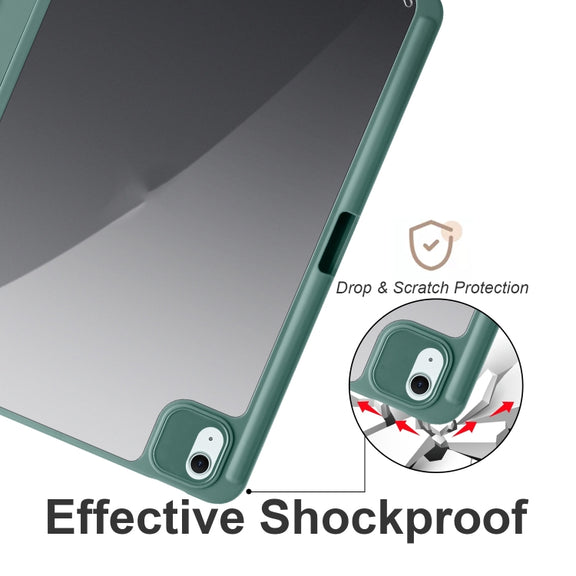 For iPad Air 11 2024 / 2025 Acrylic 3-folding Smart Leather Tablet Case(Dark Green)