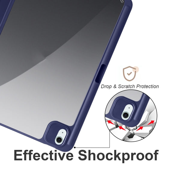 For iPad Air 11 2024 / 2025 Acrylic 3-folding Smart Leather Tablet Case(Dark Blue)