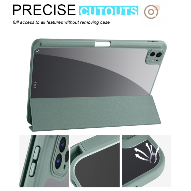 For iPad Pro 11 2024 Acrylic 3-folding Smart Leather Tablet Case(Dark Green)
