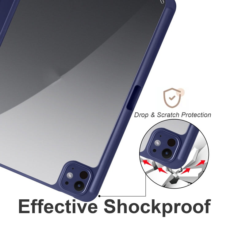 For iPad Pro 11 2024 Acrylic 3-folding Smart Leather Tablet Case(Dark Blue)