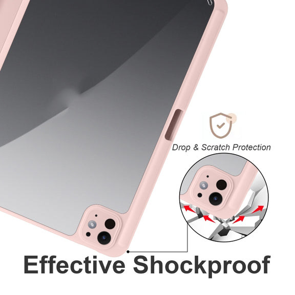 For iPad Pro 13 2024 Acrylic 3-folding Smart Leather Tablet Case(Pink)