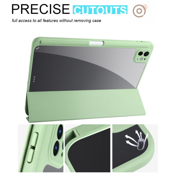 For iPad Pro 13 2024 Acrylic 3-folding Smart Leather Tablet Case(Green)