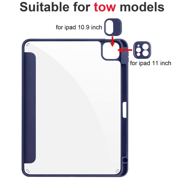 For iPad Pro 13 2024 Acrylic 3-folding Smart Leather Tablet Case(Dark Blue)