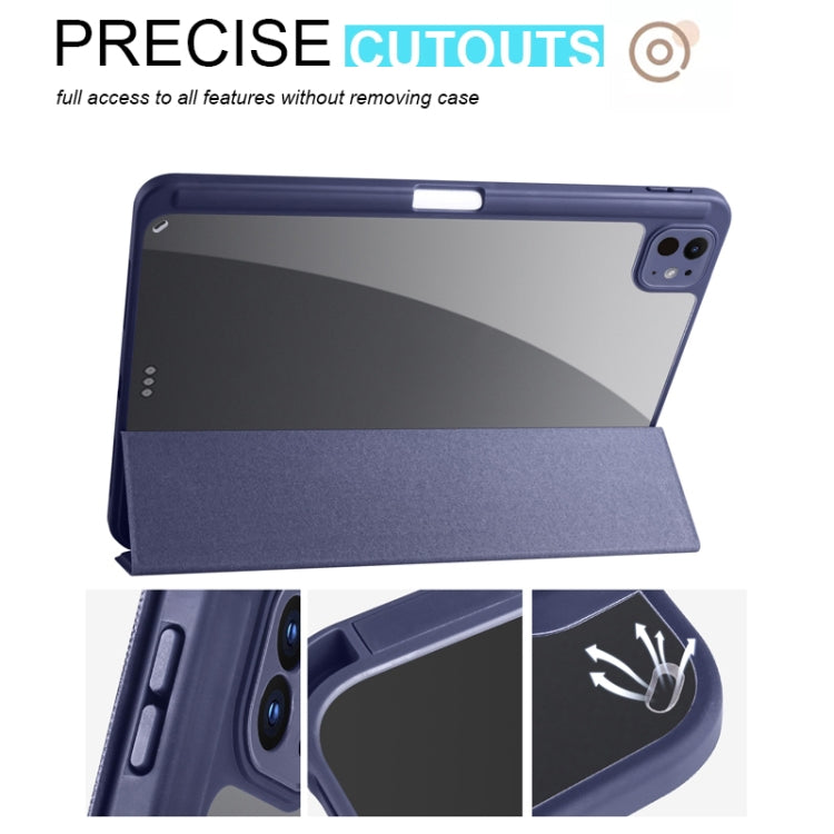 For iPad Pro 13 2024 Acrylic 3-folding Smart Leather Tablet Case(Dark Blue)