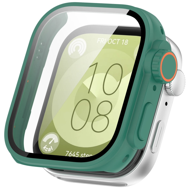 For Huawei Watch Fit3 PC + Tempered Glass Film Full Coverage Watch Protective Case(Green)