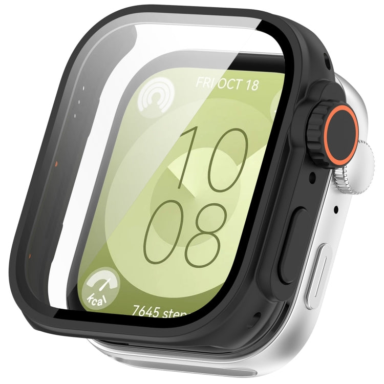 For Huawei Watch Fit3 PC + Tempered Glass Film Full Coverage Watch Protective Case(Black)