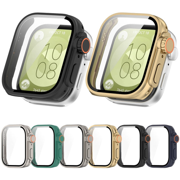 For Huawei Watch Fit3 PC + Tempered Glass Film Full Coverage Watch Protective Case(Green)