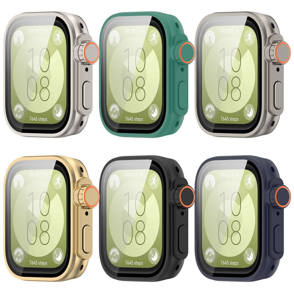 For Huawei Watch Fit3 PC + Tempered Glass Film Full Coverage Watch Protective Case(Green)