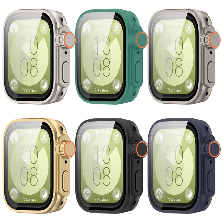 For Huawei Watch Fit3 PC + Tempered Glass Film Full Coverage Watch Protective Case(Green)