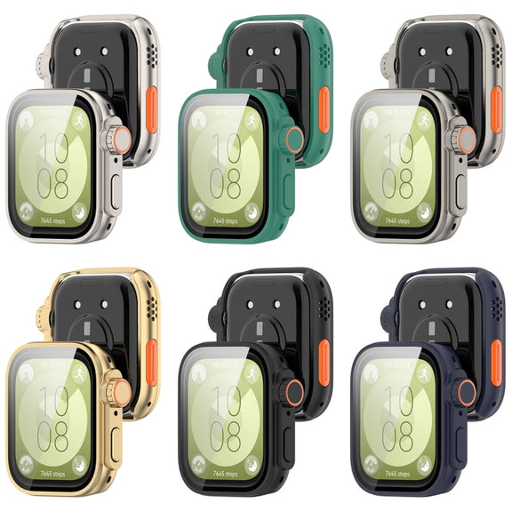 For Huawei Watch Fit3 PC + Tempered Glass Film Full Coverage Watch Protective Case(Green)