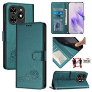 For Tecno Spark GO 2024 Cat Rat Embossed Pattern RFID Leather Phone Case with Lanyard(Peacock Green)