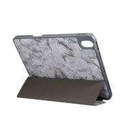 For iPad Air 11 2024 / 2025 Three-fold Marble Texture Protective Tablet Case with Pen Slot(Black Gray)