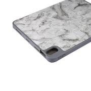 For iPad Air 11 2024 / 2025 Three-fold Marble Texture Protective Tablet Case with Pen Slot(Black Gray)