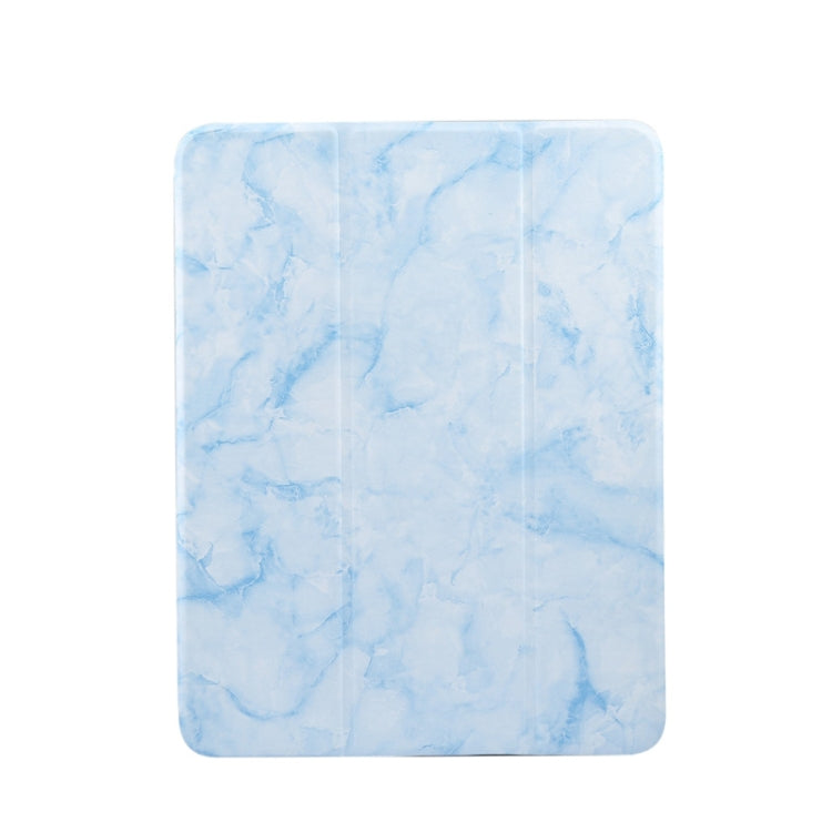 For iPad Air 11 2024 Three-fold Marble Texture Protective Tablet Case with Pen Slot(Blue)