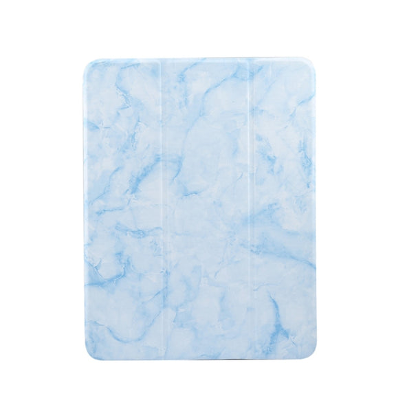 For iPad Air 11 2024 Three-fold Marble Texture Protective Tablet Case with Pen Slot(Blue)