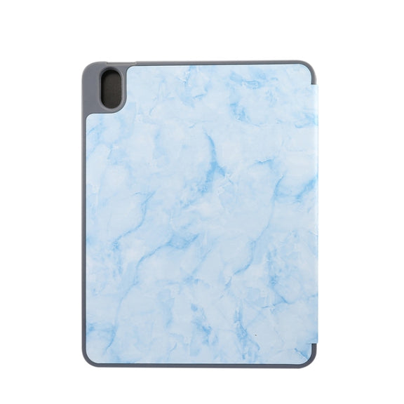 For iPad Air 11 2024 Three-fold Marble Texture Protective Tablet Case with Pen Slot(Blue)