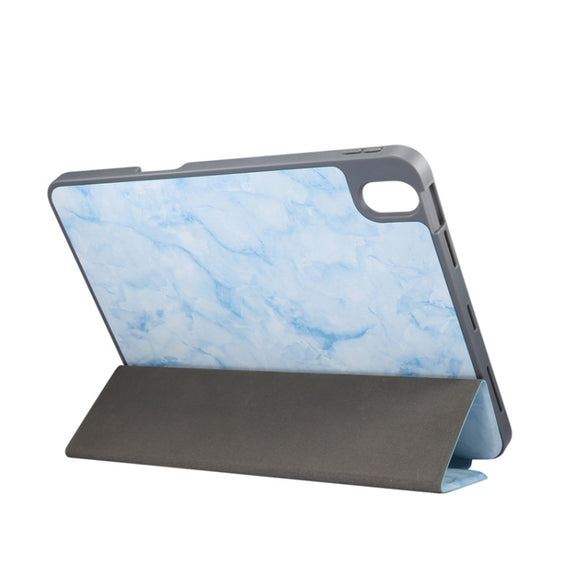 For iPad Air 11 2024 Three-fold Marble Texture Protective Tablet Case with Pen Slot(Blue)