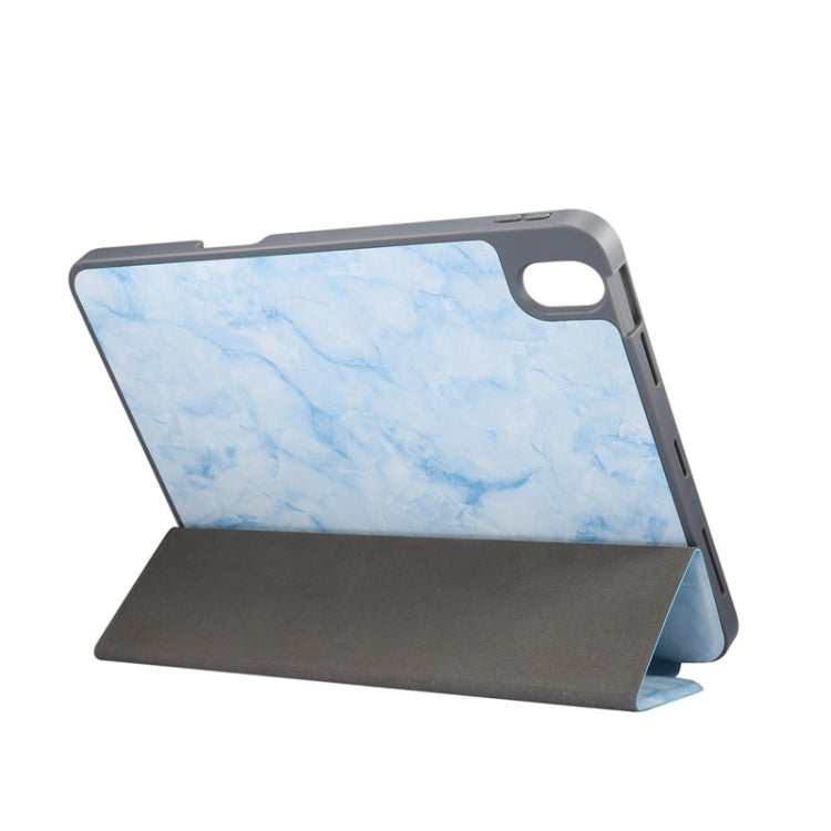 For iPad Air 11 2024 Three-fold Marble Texture Protective Tablet Case with Pen Slot(Blue)