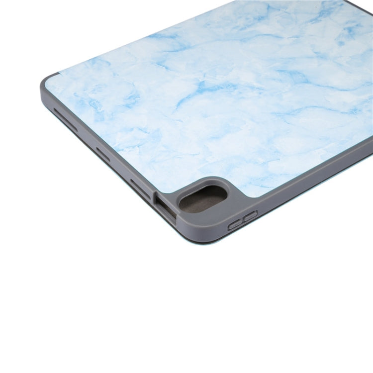 For iPad Air 11 2024 Three-fold Marble Texture Protective Tablet Case with Pen Slot(Blue)