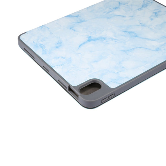 For iPad Air 11 2024 Three-fold Marble Texture Protective Tablet Case with Pen Slot(Blue)