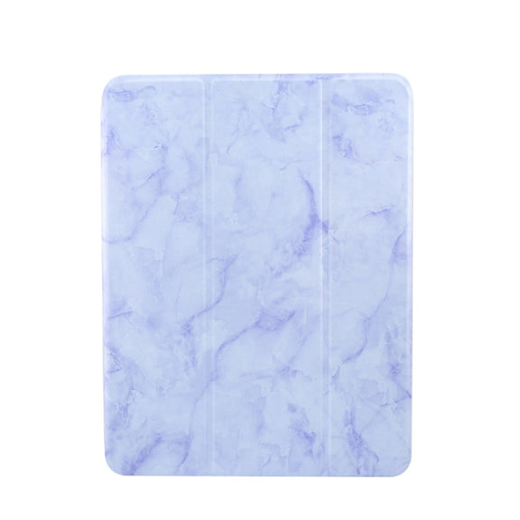 For iPad Air 11 2024 Three-fold Marble Texture Protective Tablet Case with Pen Slot(Purple)