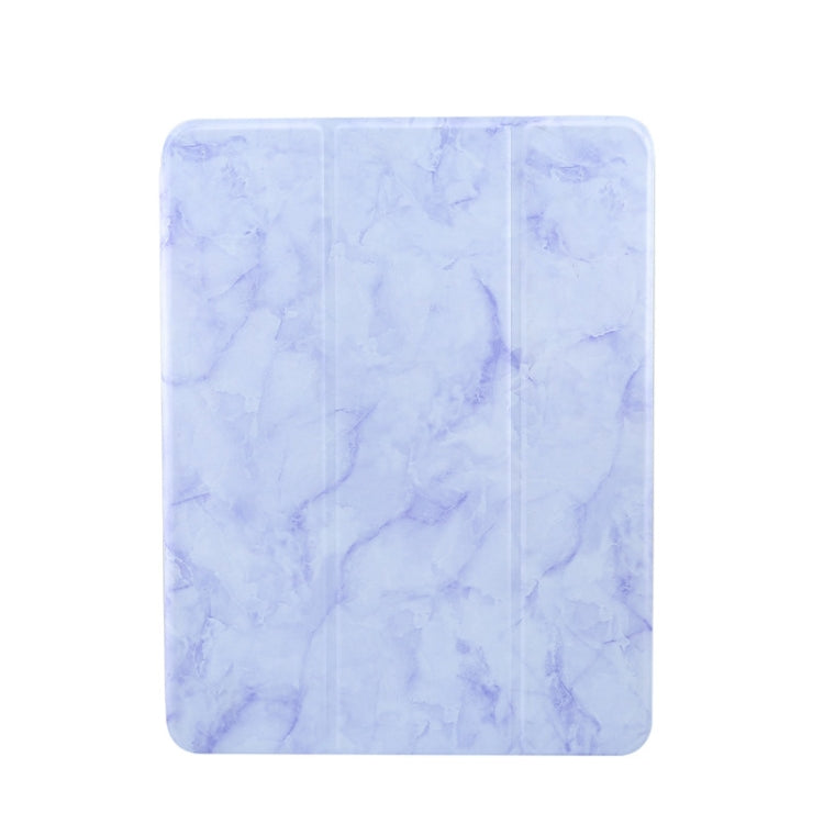 For iPad Air 11 2024 Three-fold Marble Texture Protective Tablet Case with Pen Slot(Purple)