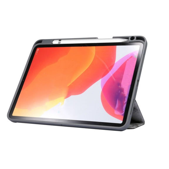 For iPad Air 11 2024 Three-fold Marble Texture Protective Tablet Case with Pen Slot(Purple)