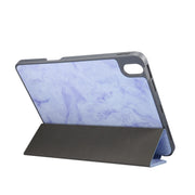 For iPad Air 11 2024 Three-fold Marble Texture Protective Tablet Case with Pen Slot(Purple)