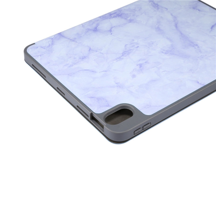 For iPad Air 11 2024 Three-fold Marble Texture Protective Tablet Case with Pen Slot(Purple)
