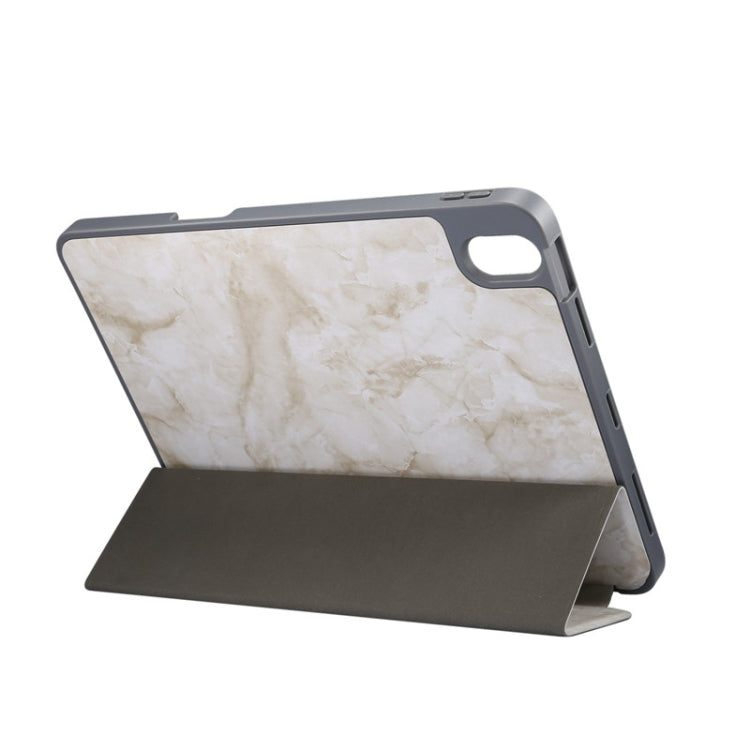 For iPad Air 11 2024 Three-fold Marble Texture Protective Tablet Case with Pen Slot(Smoky Gray)