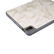 For iPad Air 11 2024 Three-fold Marble Texture Protective Tablet Case with Pen Slot(Smoky Gray)