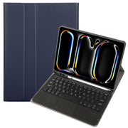 For iPad Pro 11 2024 A13B-A Lambskin Texture Bluetooth Touch Square Keyboard Leather Tablet Case with Pen Slot(Dark Blue)