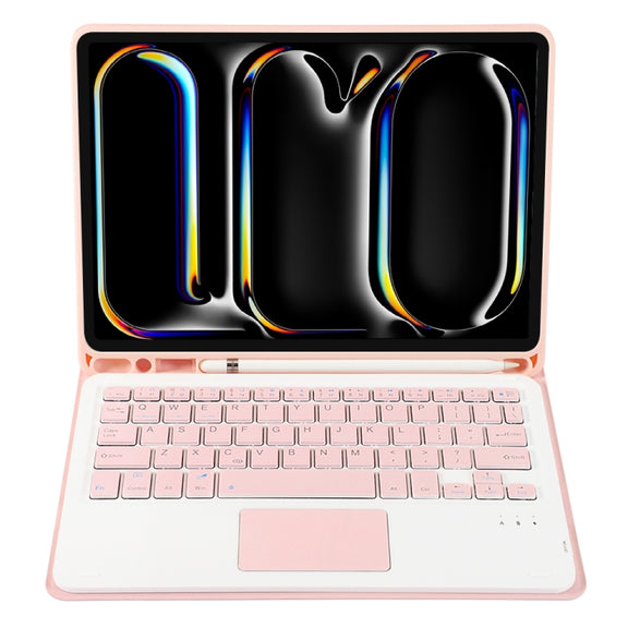 For iPad Pro 11 2024 A13B-A Lambskin Texture Bluetooth Touch Square Keyboard Leather Tablet Case with Pen Slot(Pink)