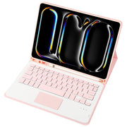 For iPad Pro 11 2024 A13B-A Lambskin Texture Bluetooth Touch Square Keyboard Leather Tablet Case with Pen Slot(Pink)