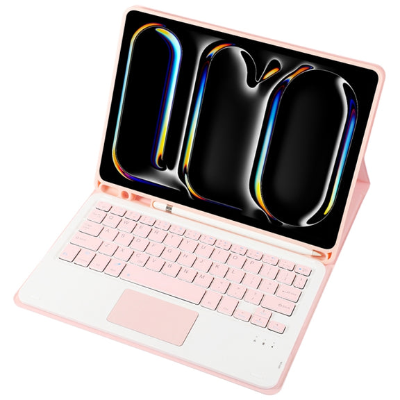 For iPad Pro 11 2024 A13B-A Lambskin Texture Bluetooth Touch Square Keyboard Leather Tablet Case with Pen Slot(Pink)