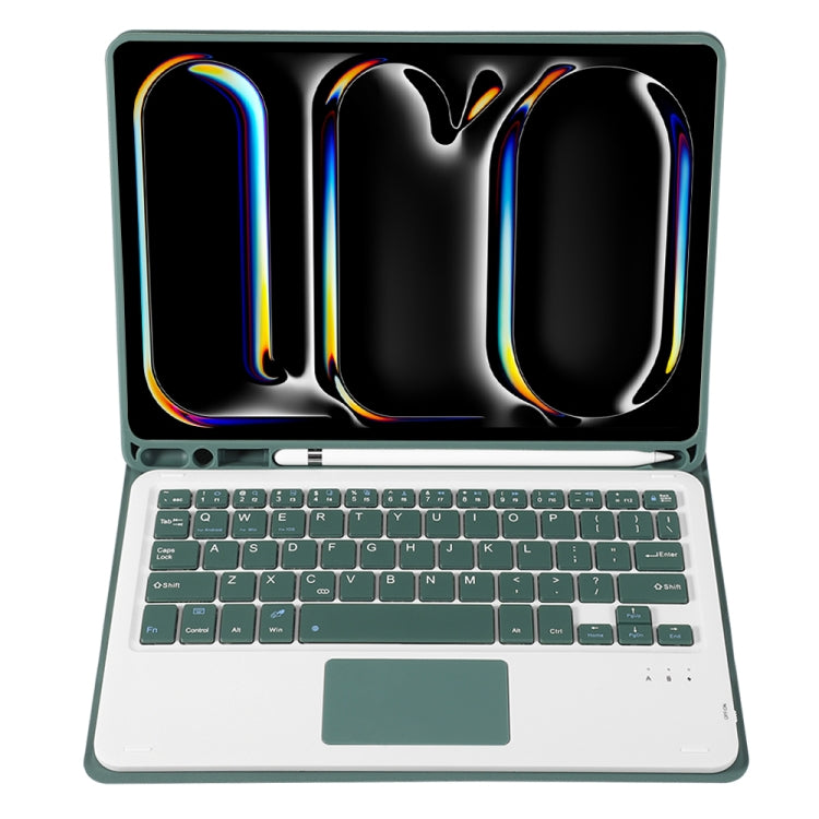 For iPad Pro 11 2024 A13B-A Lambskin Texture Bluetooth Touch Square Keyboard Leather Tablet Case with Pen Slot(Dark Green)