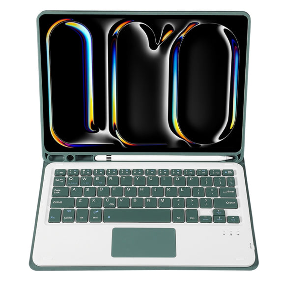 For iPad Pro 11 2024 A13B-A Lambskin Texture Bluetooth Touch Square Keyboard Leather Tablet Case with Pen Slot(Dark Green)